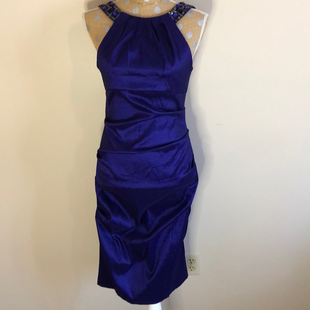 Dark blue midi dress.